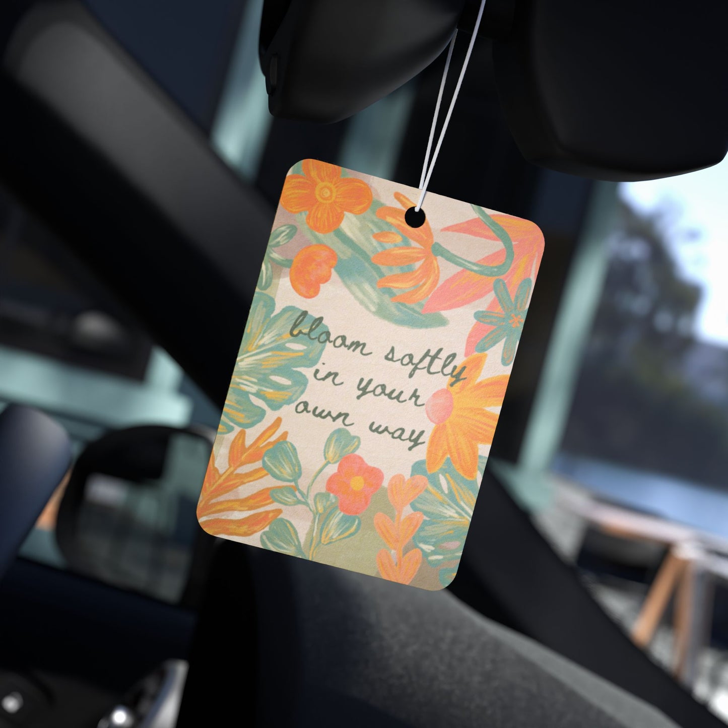 Bloom Softly in Your Own Way Car Air Freshener — Orange Botanical Scented Hanging Ornament