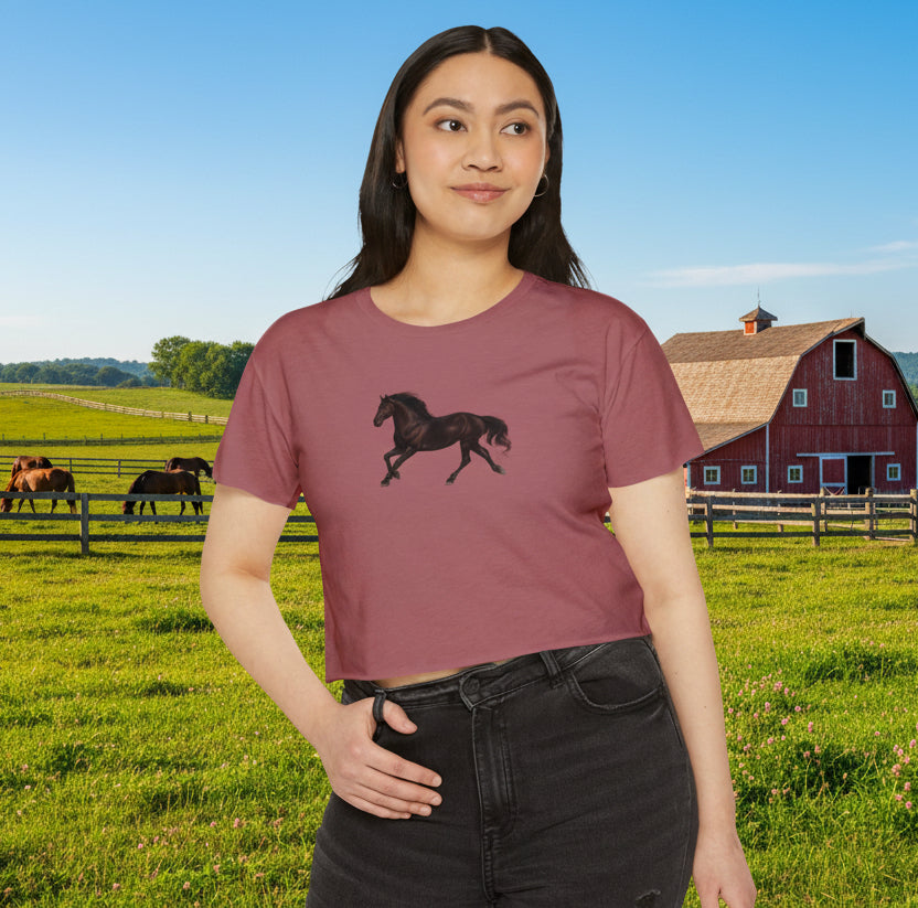 Dark Bay “Beauty” Trotting Horse Crop Top