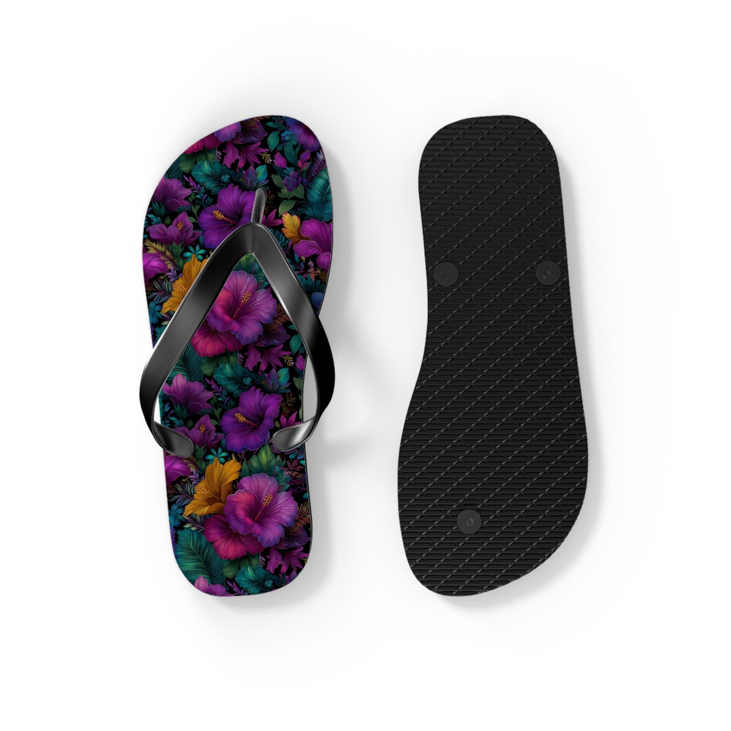 Floral Paradise Flip Flops — Vibrant Purple Hibiscus Beach Sandals