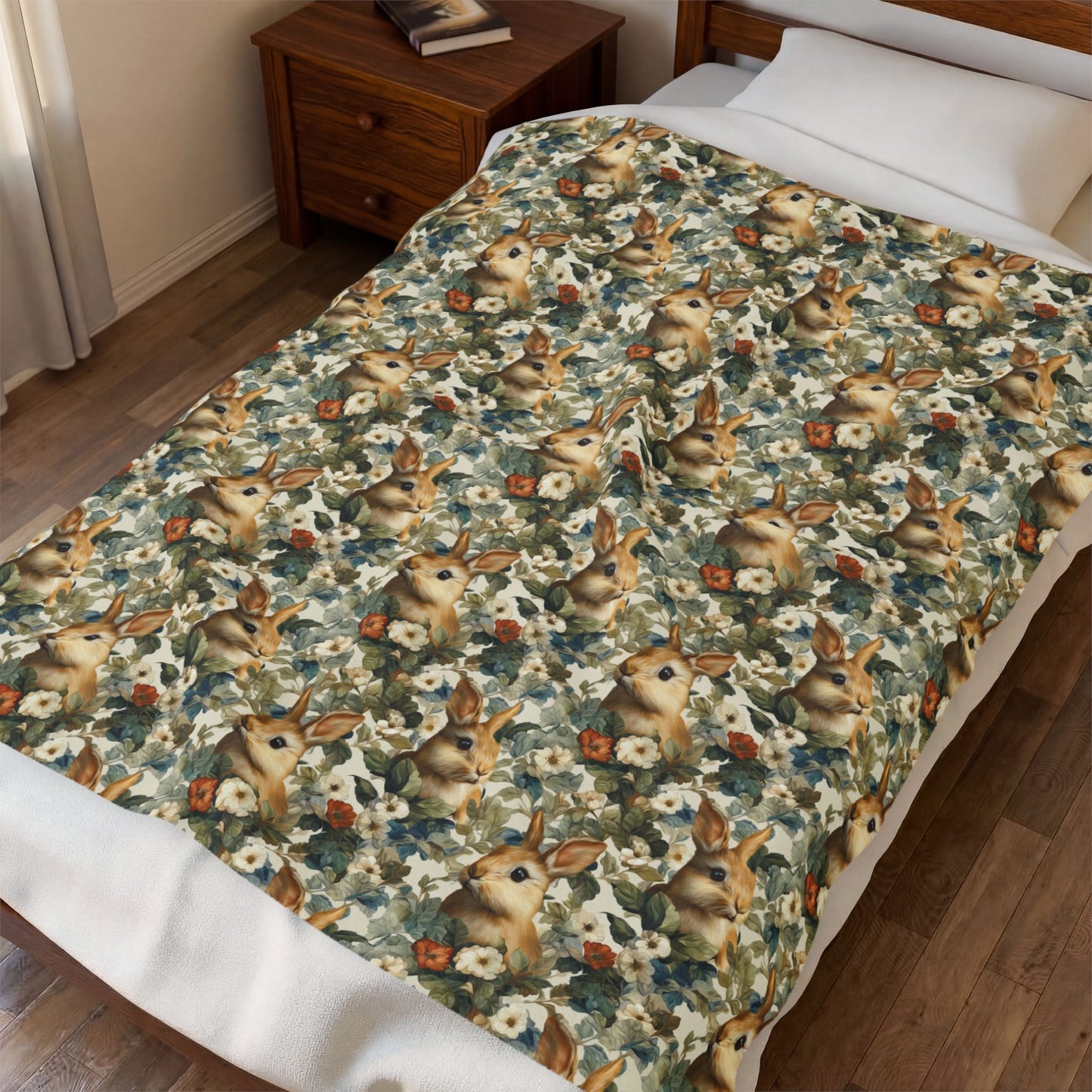 Woodland Bunnies Velveteen Plush Blanket