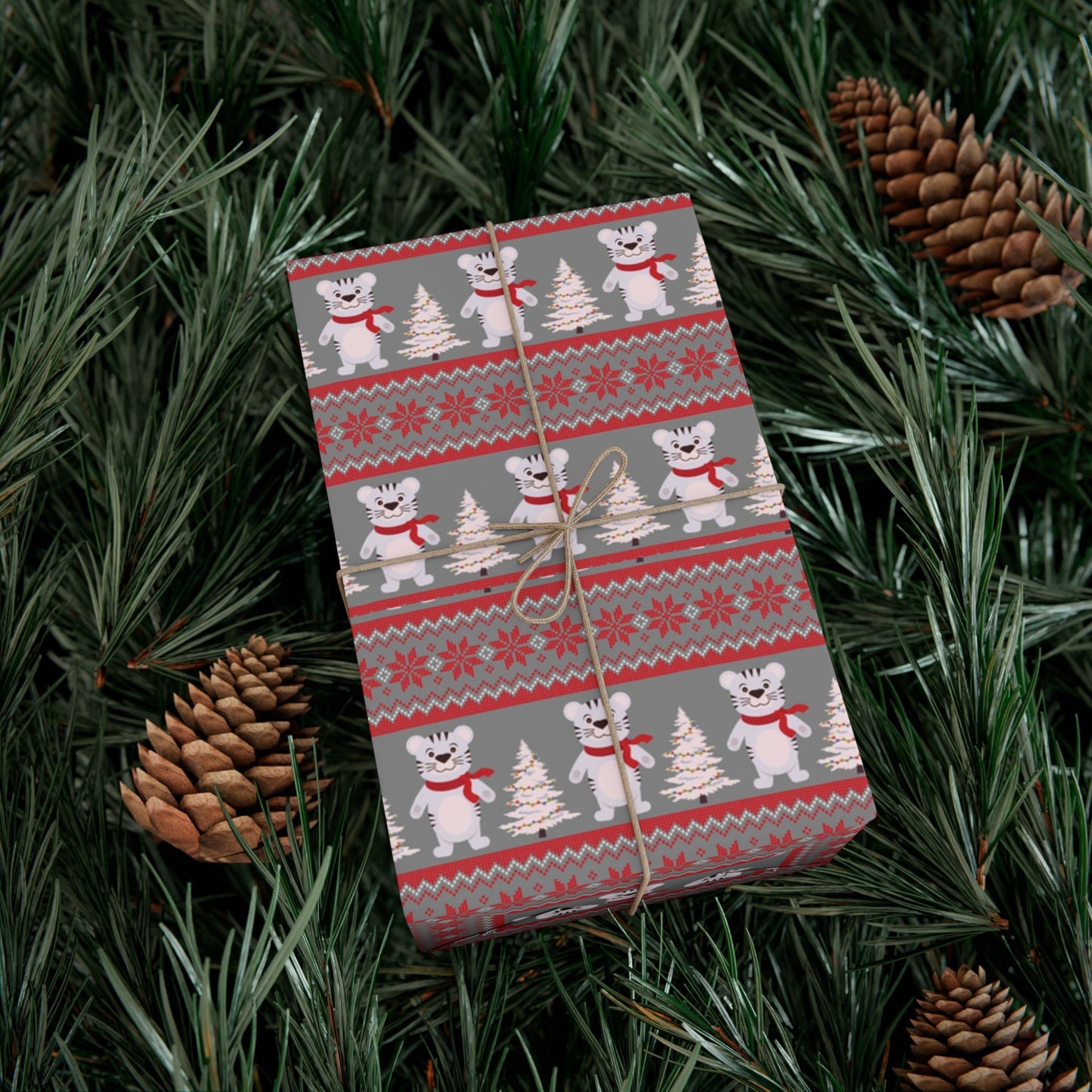 Christmas Fair Isle Tiger Premium Gift Wrap Paper