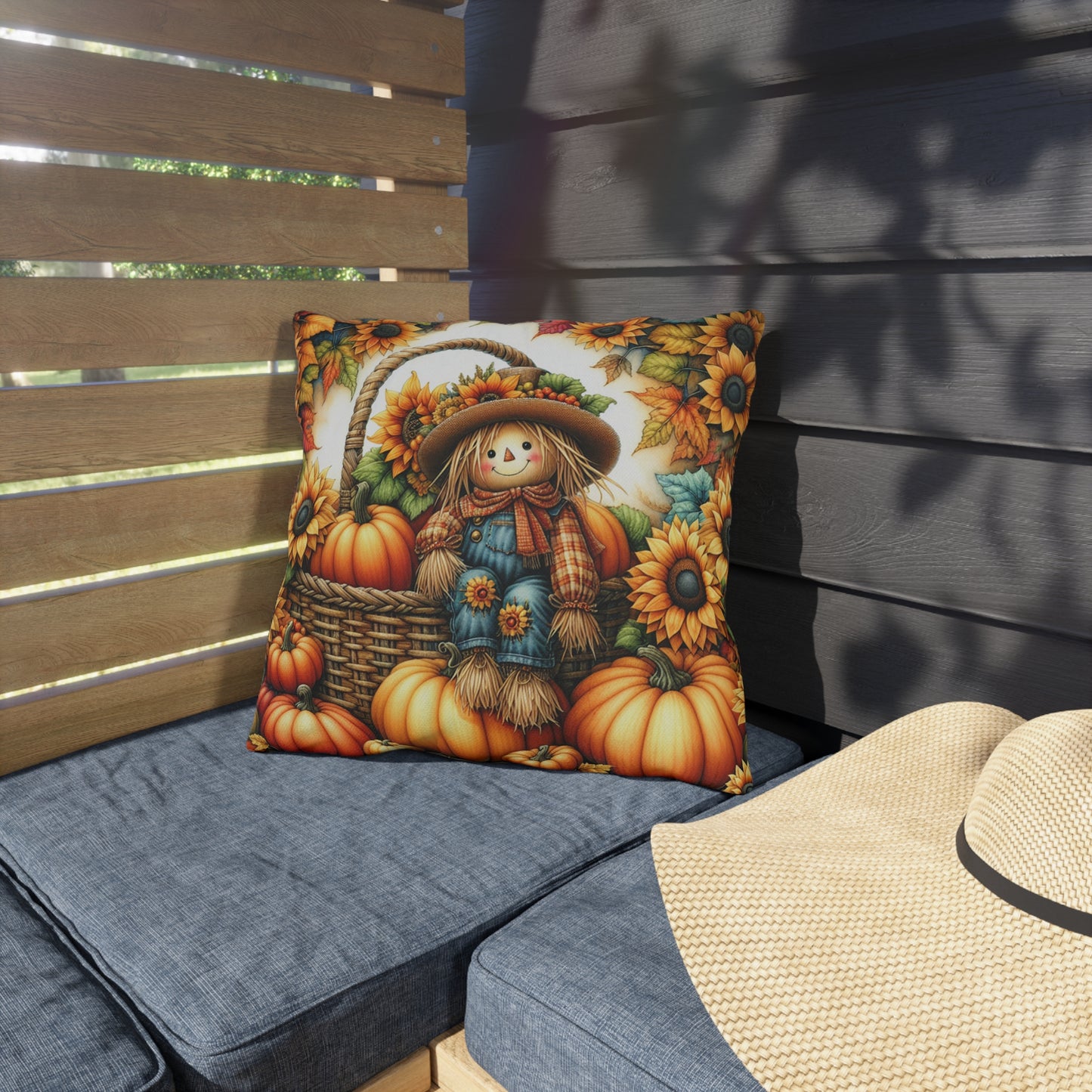 Sunflower Scarecrow Outdoor Pillow