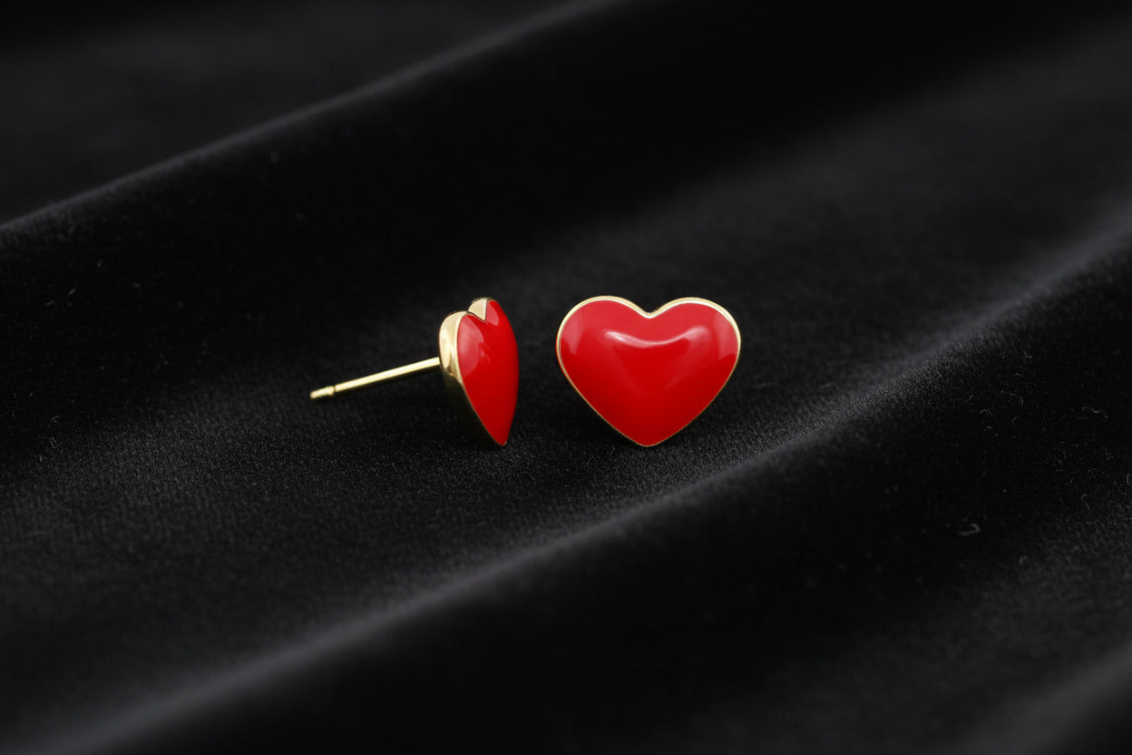 Enamel Stud Heart Earrings
