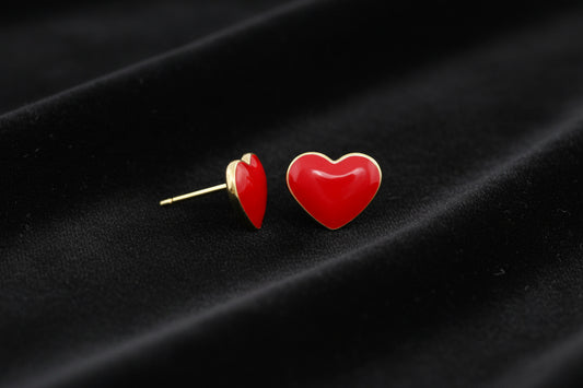 Enamel Stud Heart Earrings