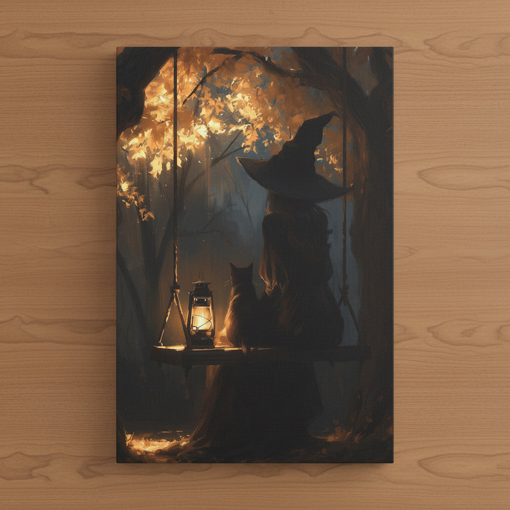 The Witch and her Cat Matte Canvas Wall Art