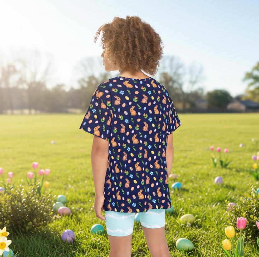 Kids Easter Bunny & Eggs Navy Tshirt