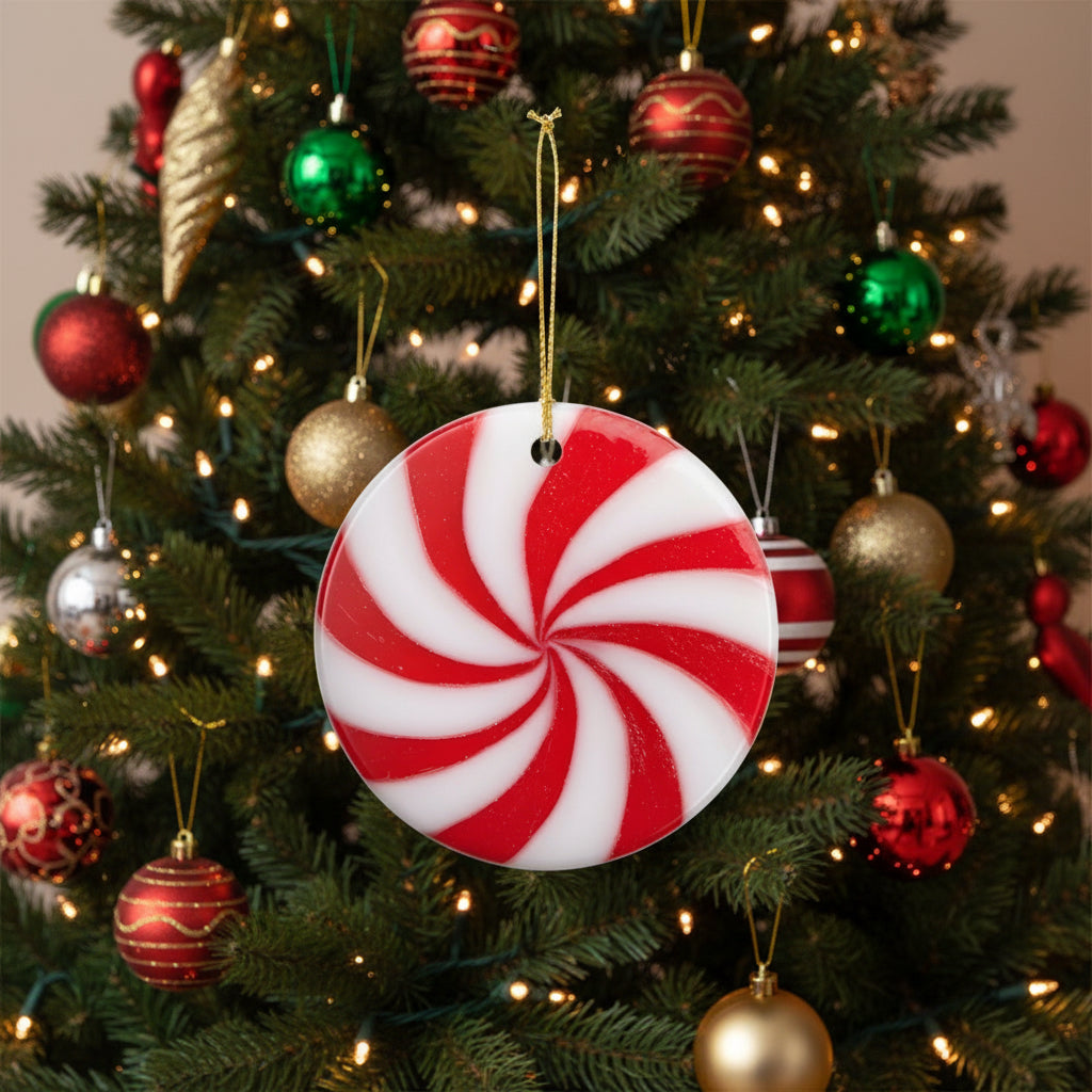 Peppermint Swirl Ceramic Ornament