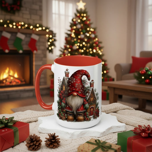 Christmas Gnome Mug – Festive Red Accent 15oz Coffee Cup