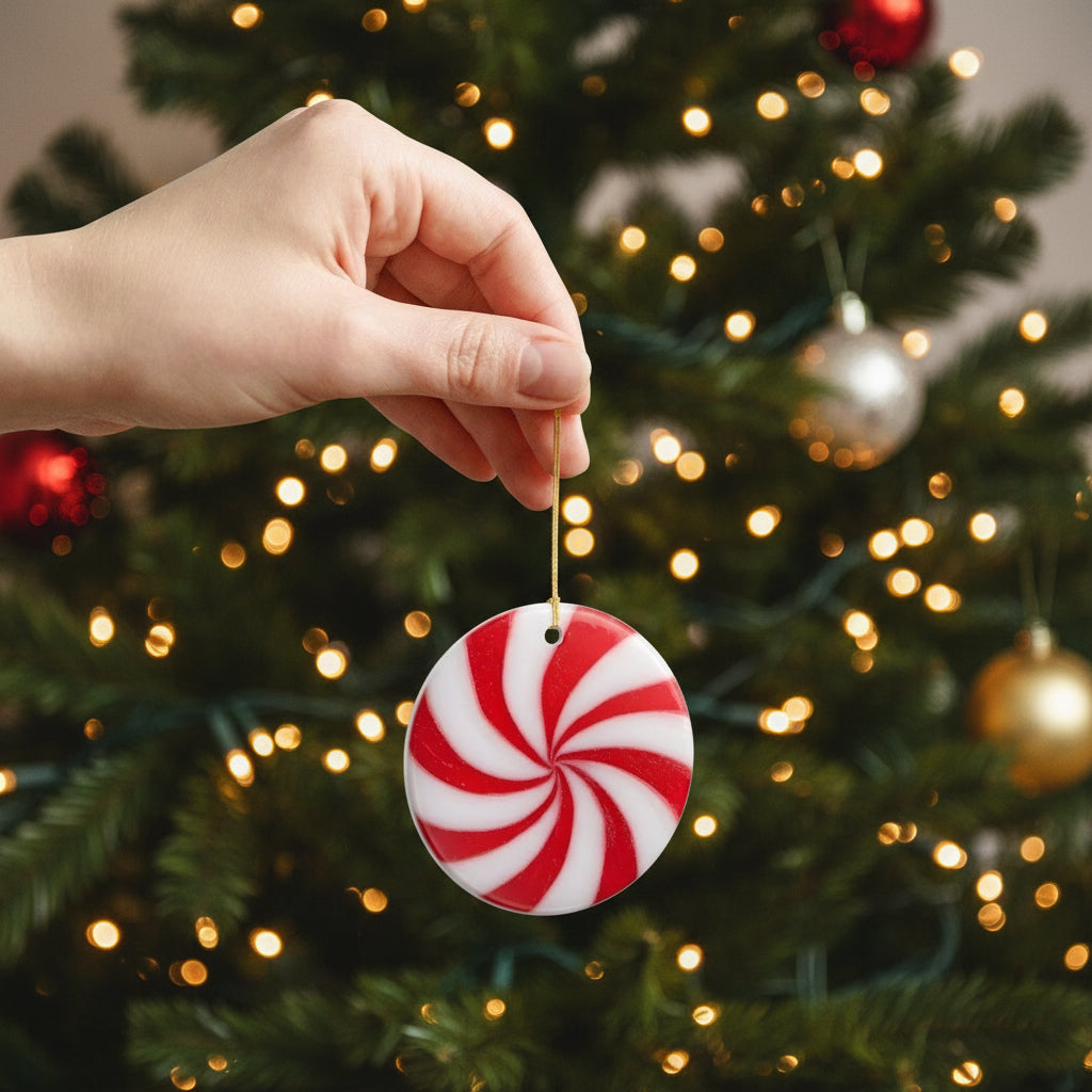 Peppermint Swirl Ceramic Ornament