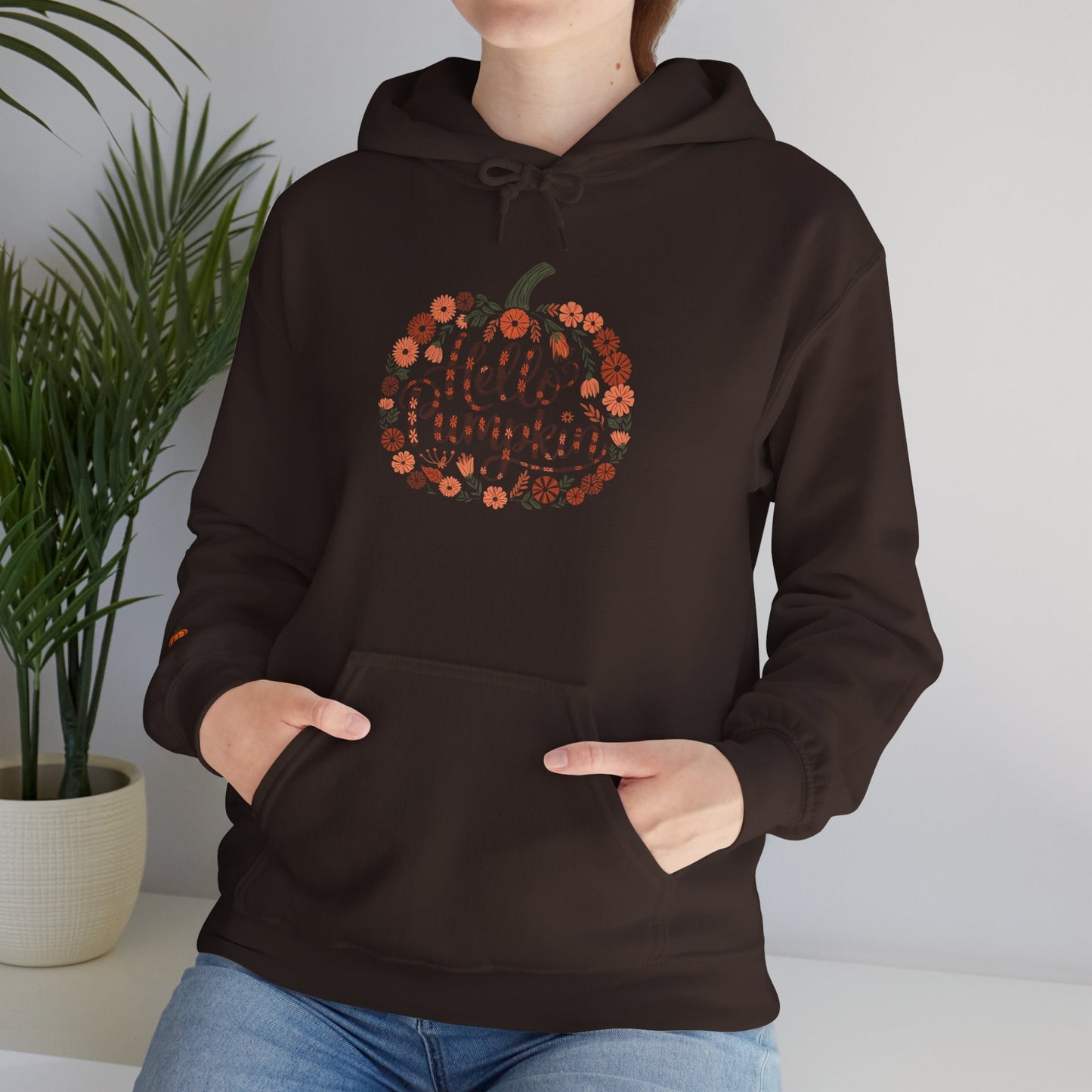 Hello Pumpkin Adult Hoodie with Accent Sleeve