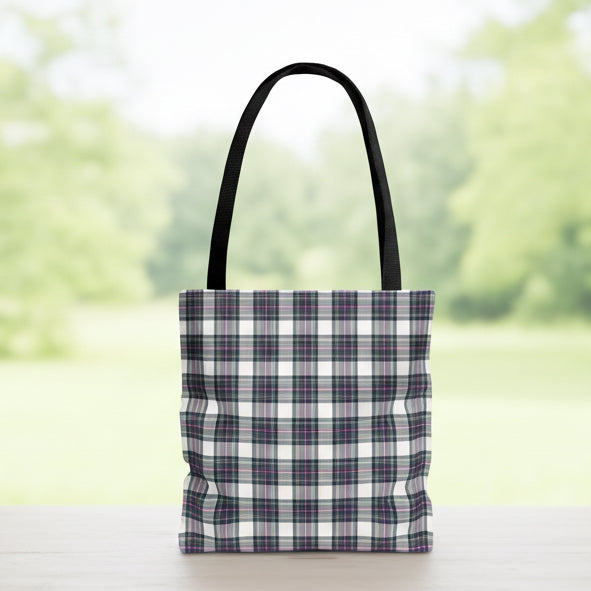 Winter Orchard Purple Plaid Tote Bag