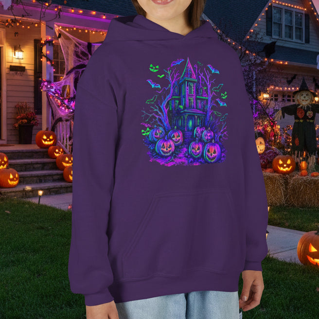 Neon Haunted House Kids Hoodie