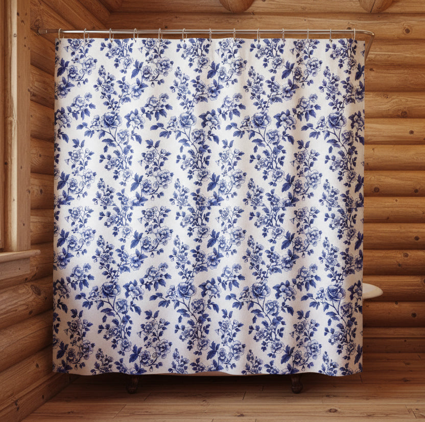 Blue Floral Toile Shower Curtain