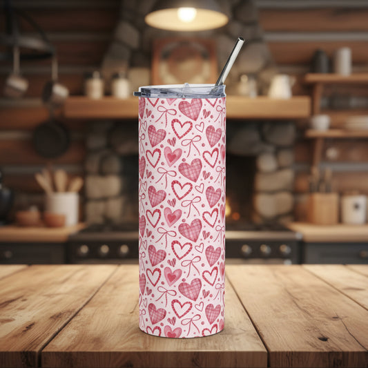 Pink  Hearts & Ribbons 20oz Stainless Steel Tumbler