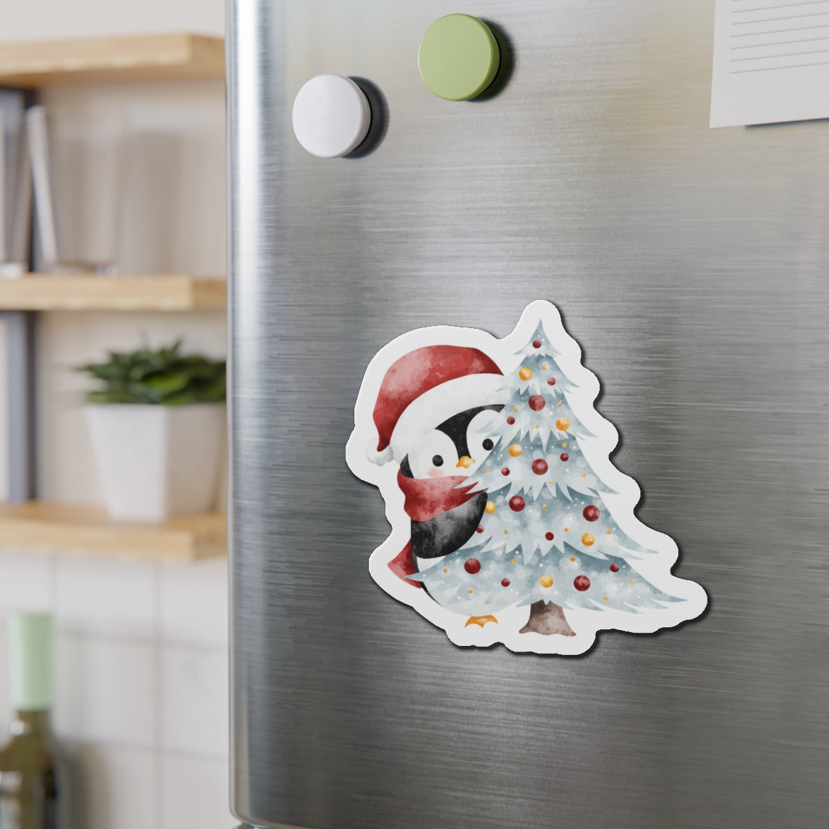 Penguin with Christmas Tree Fridge Magnet