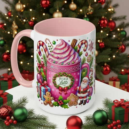 Fa La Latte • 15oz Pink Accent Christmas Mug