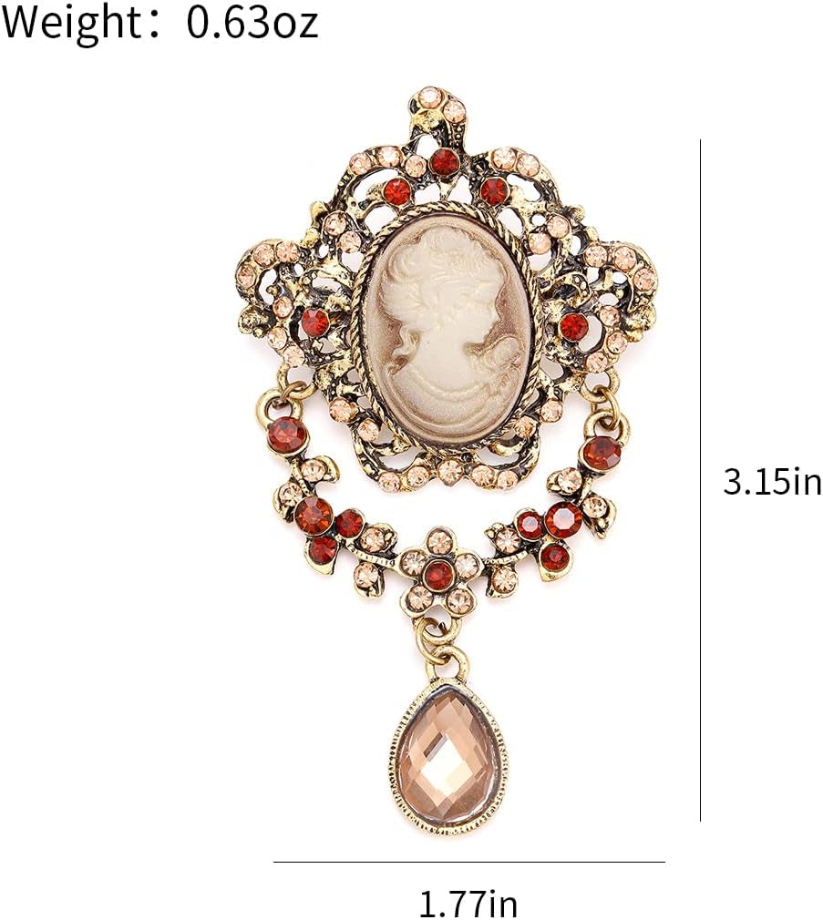 Vintage Elegant Victorian Lady Beauty Cameo with Crystal Brooch Pin (Br000017)