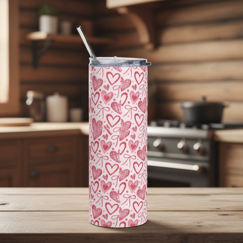 Pink  Hearts & Ribbons 20oz Stainless Steel Tumbler