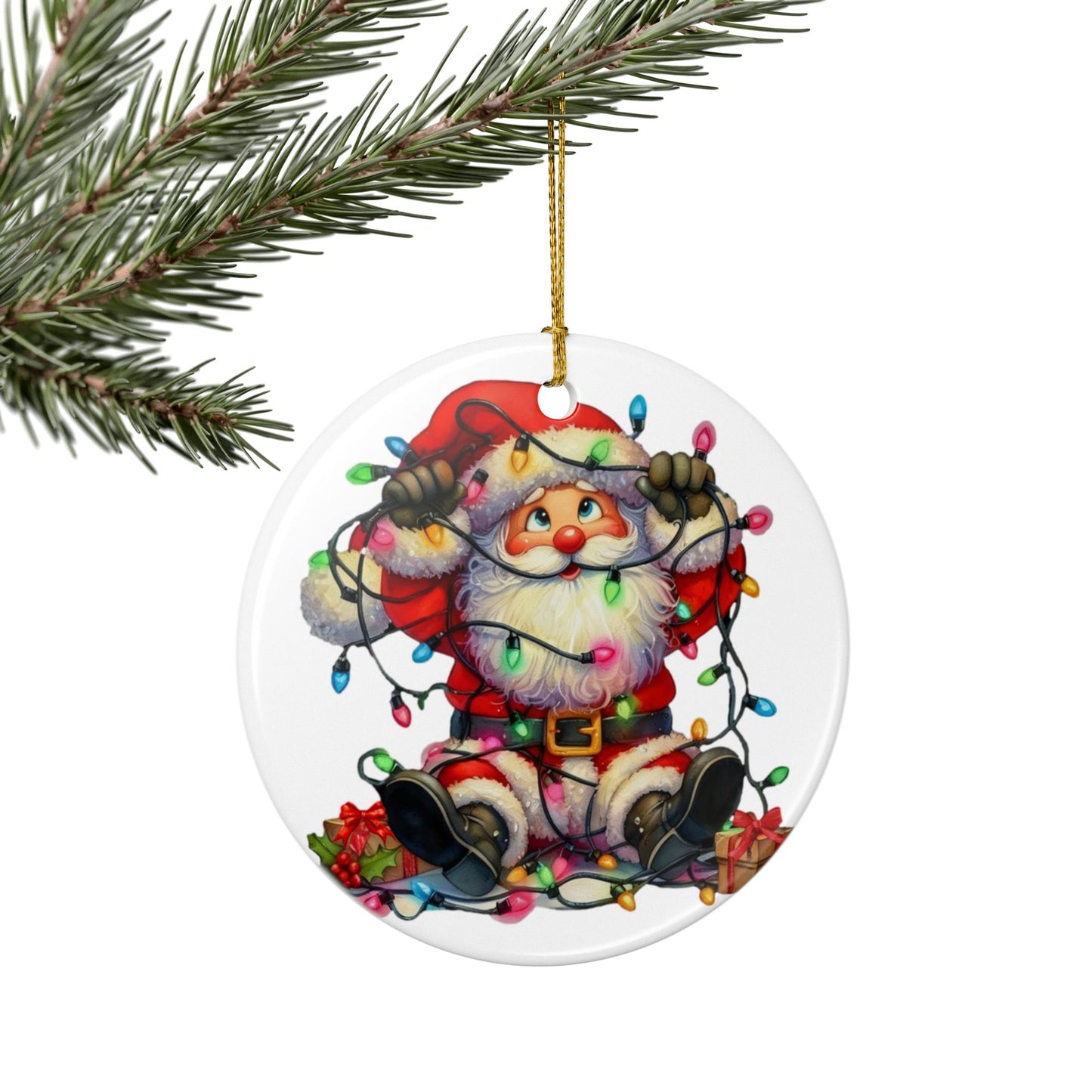 Tangled Up Santa Ceramic Christmas Ornament