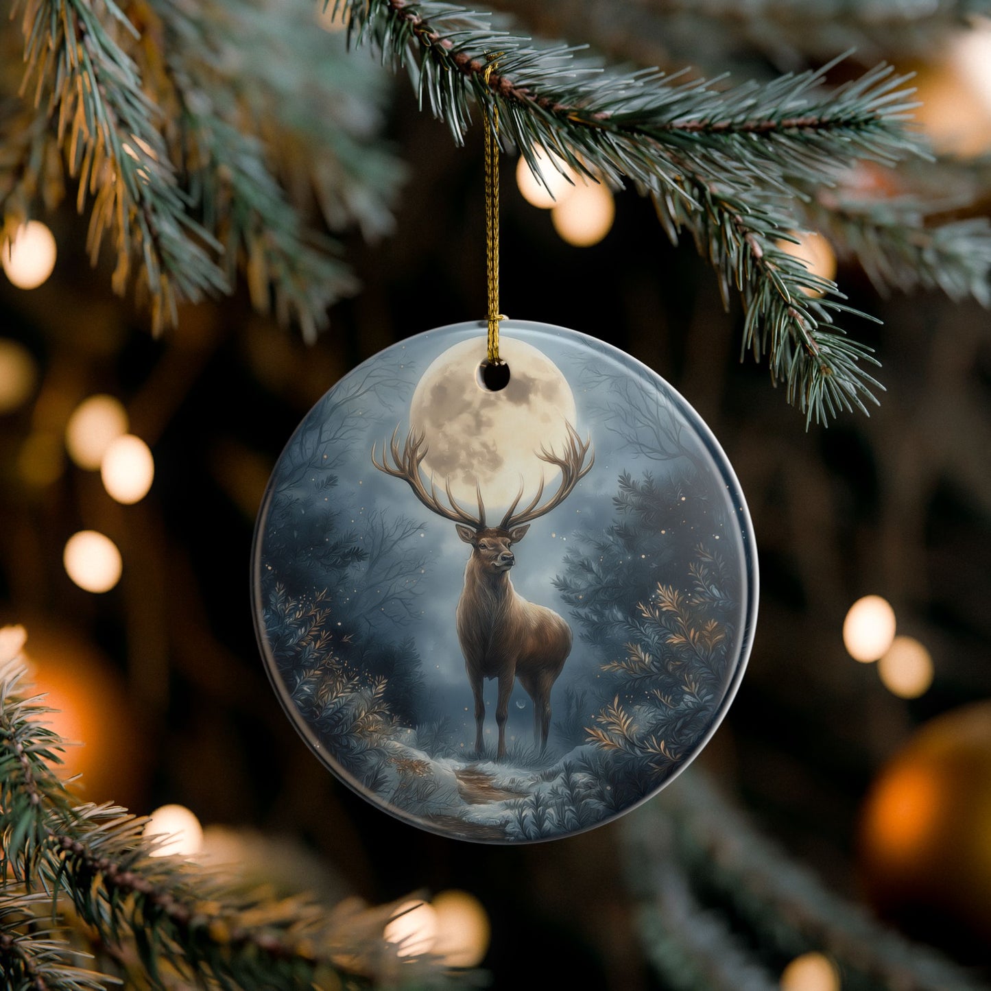 Moonlit Majesty Deer Christmas Ornament