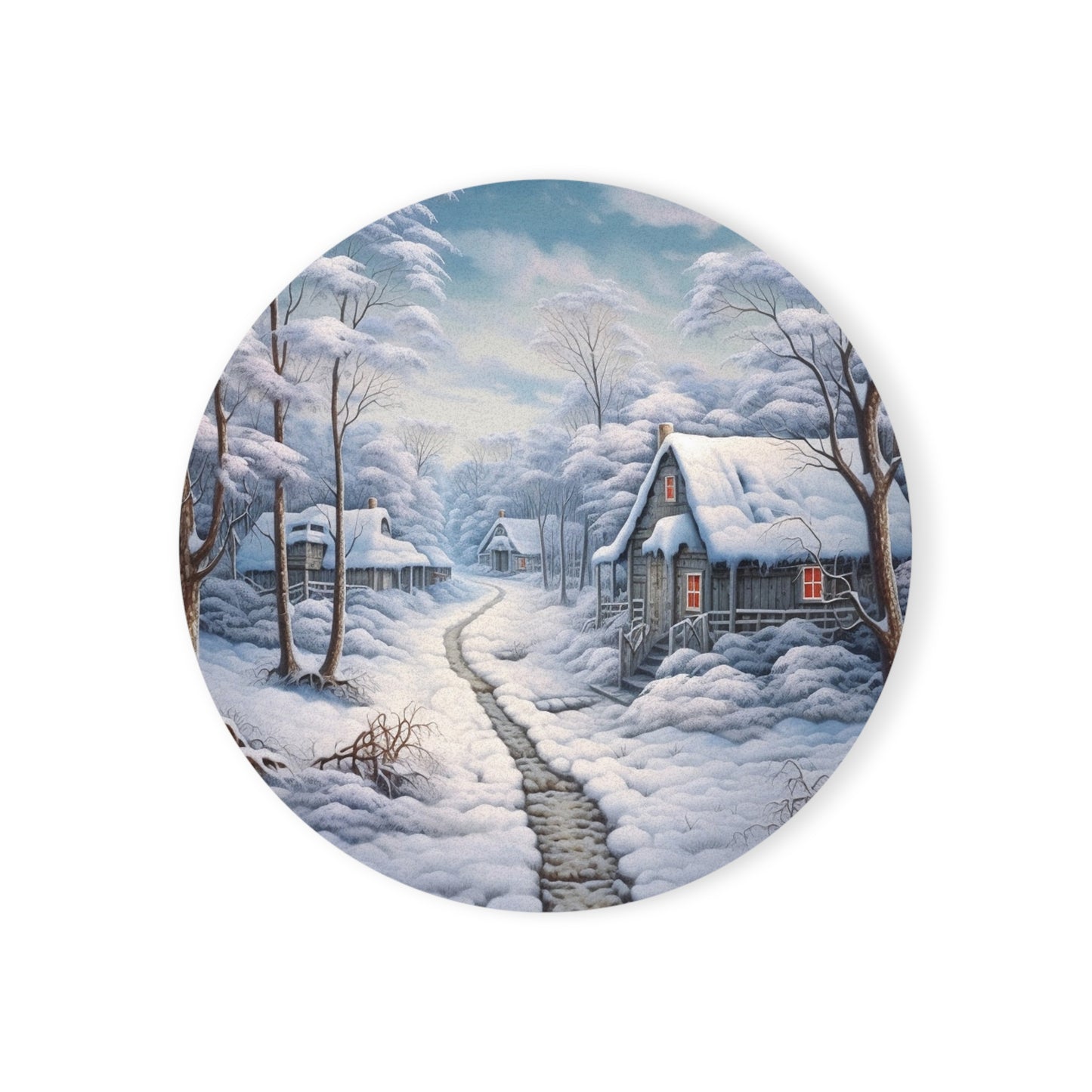 Snowfall Lane Coaster (Round or Square, Cork-Backed)