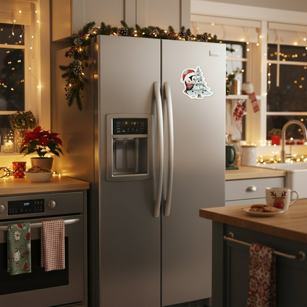 Penguin with Christmas Tree Fridge Magnet