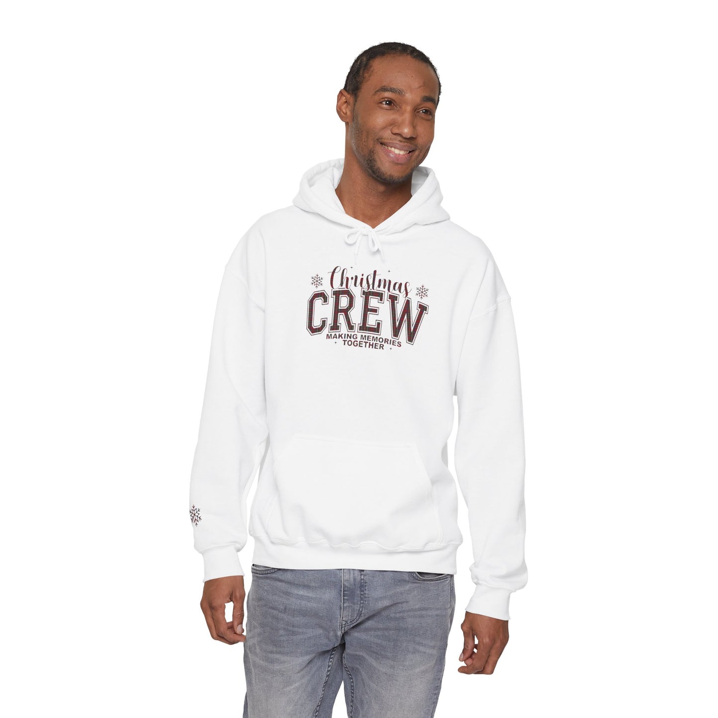 Christmas Crew Plaid Graphic Hoodie (with Snowflake Accent)
