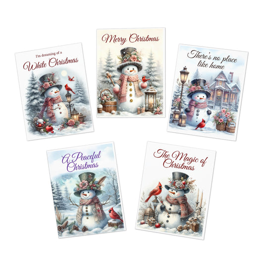 Victorian Snowman Christmas Card Collection – Set of 5