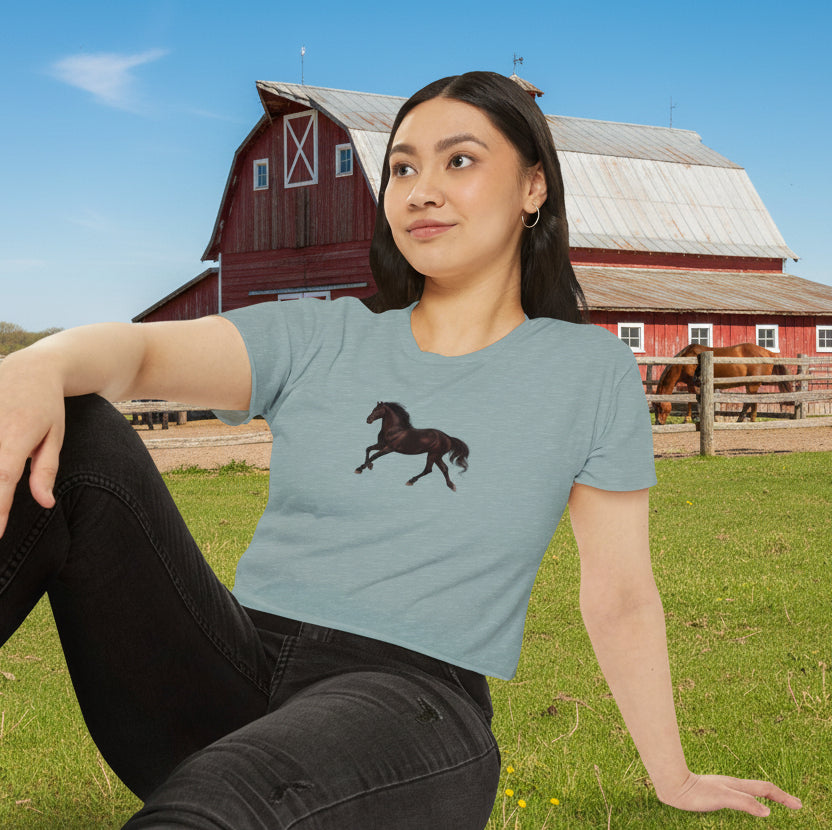 Dark Bay “Beauty” Trotting Horse Crop Top