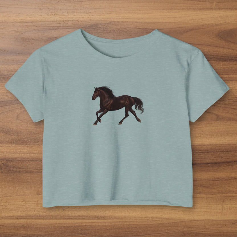 Dark Bay “Beauty” Trotting Horse Crop Top
