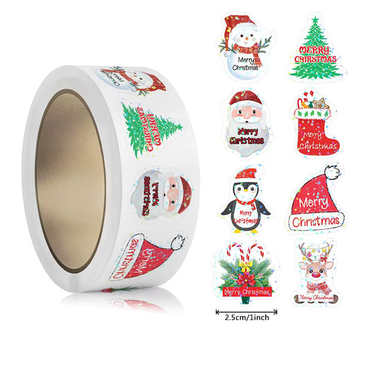 500Pcs Laser Cartoon Christmas Stickers Christmas Gift Wrapping Label Sticker Reward Stickers Scrapbook Stationery,1"