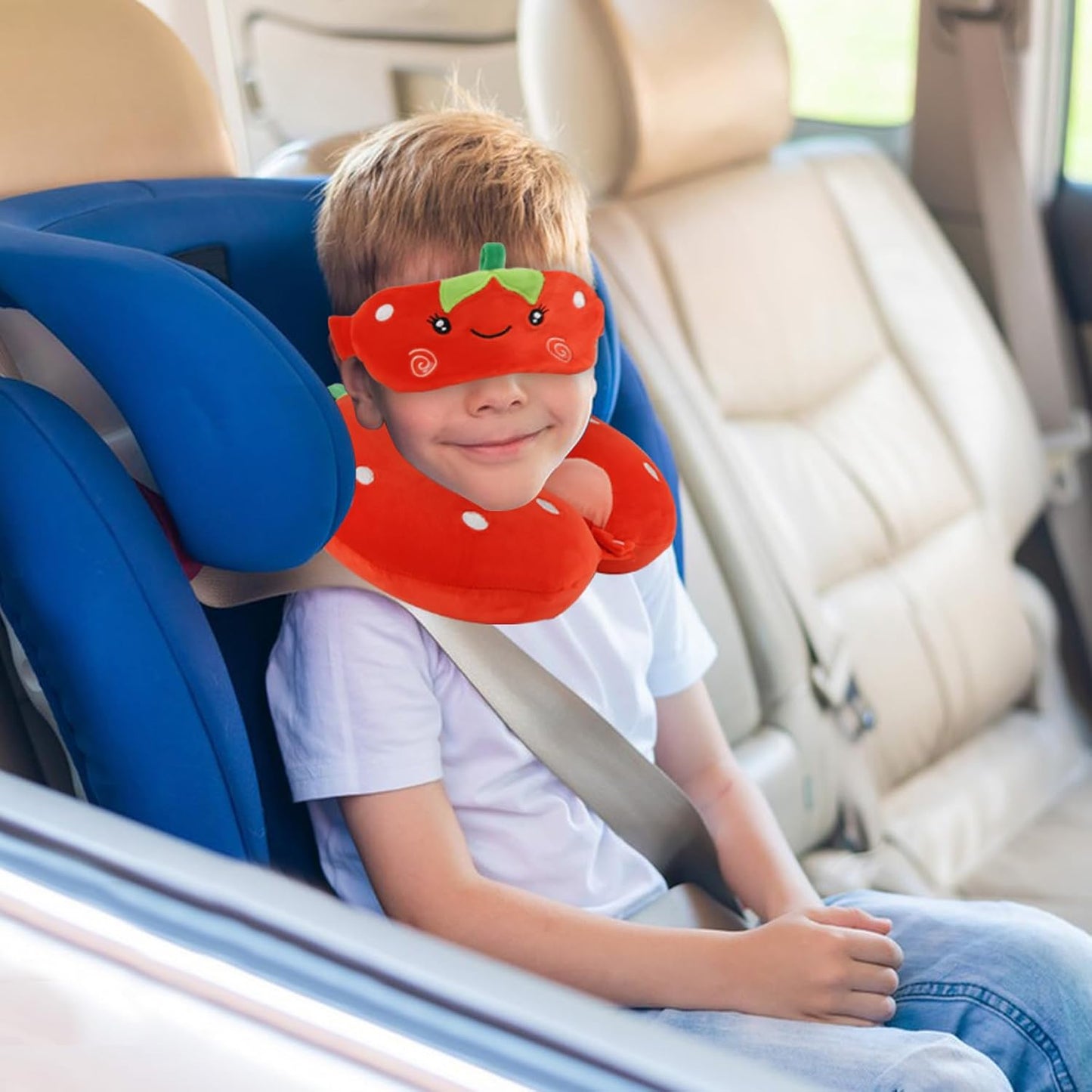 Kids Neck Pillow for Travel with Sleep Eye Mask | Memory Foam Flight Sleeping Headrest Pillow 