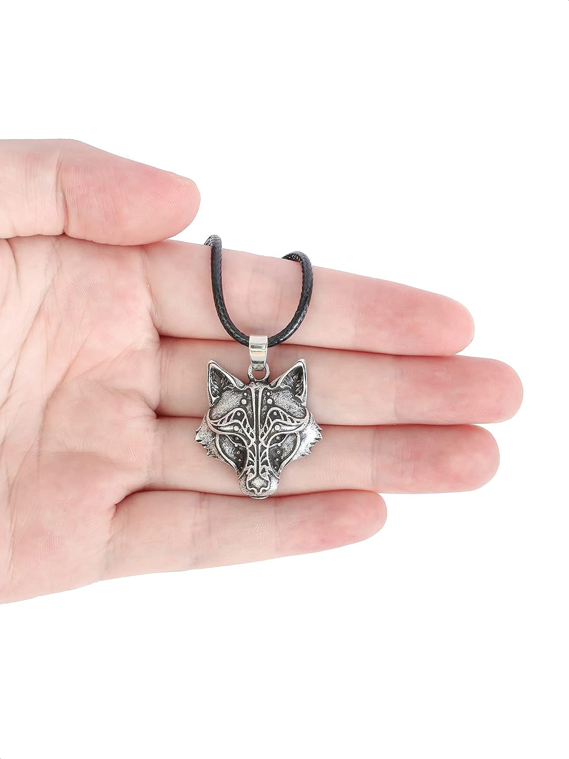 Wolf Necklace, Viking Wolf Head Pendant, Animal Totem Jewelry Gift for Men and Women