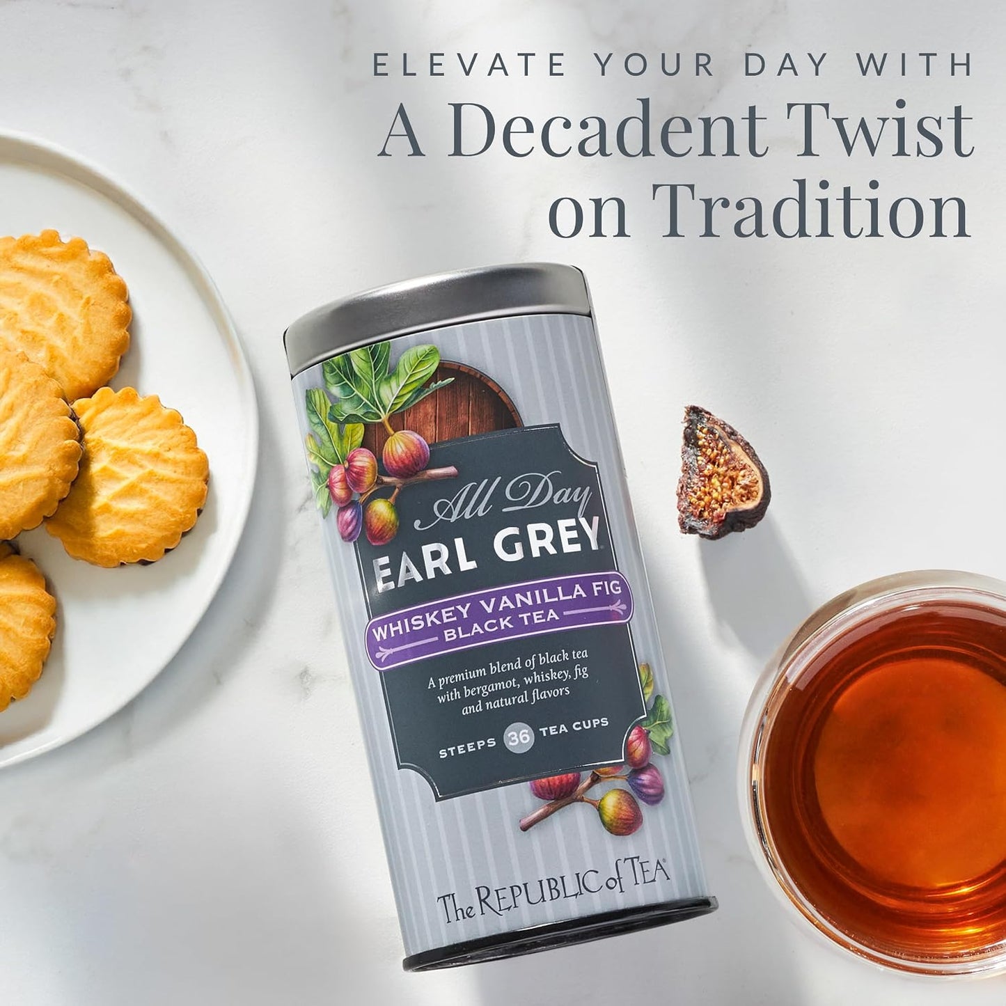 The Republic of Tea – All Day Earl Grey Whiskey Vanilla Fig Black Tea, Naturally Caffeinated, 36 Tea Bags