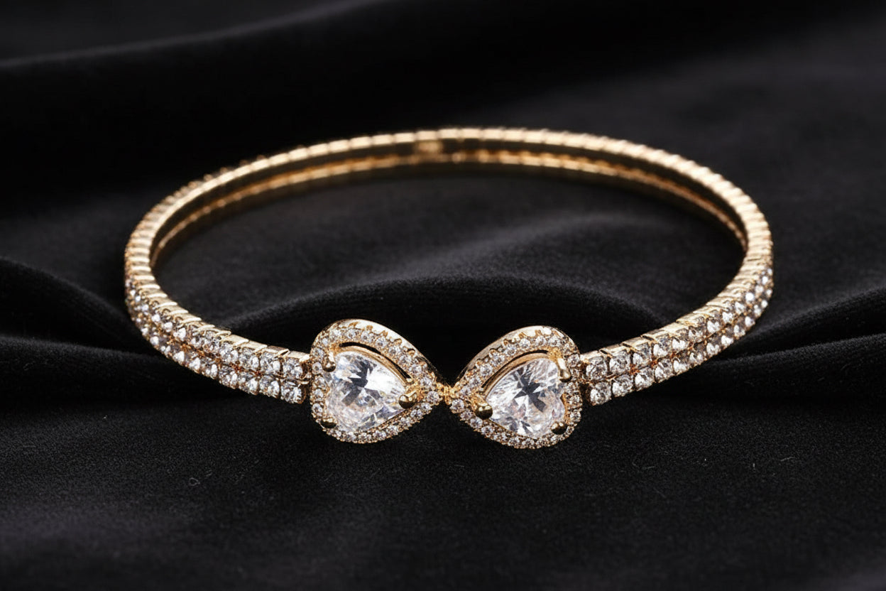 Double Heart End Rhinestone Spring Wrap Bracelet