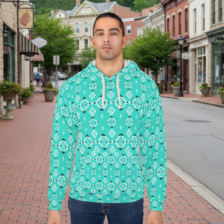 Turquoise Tribal Motif Hoodie