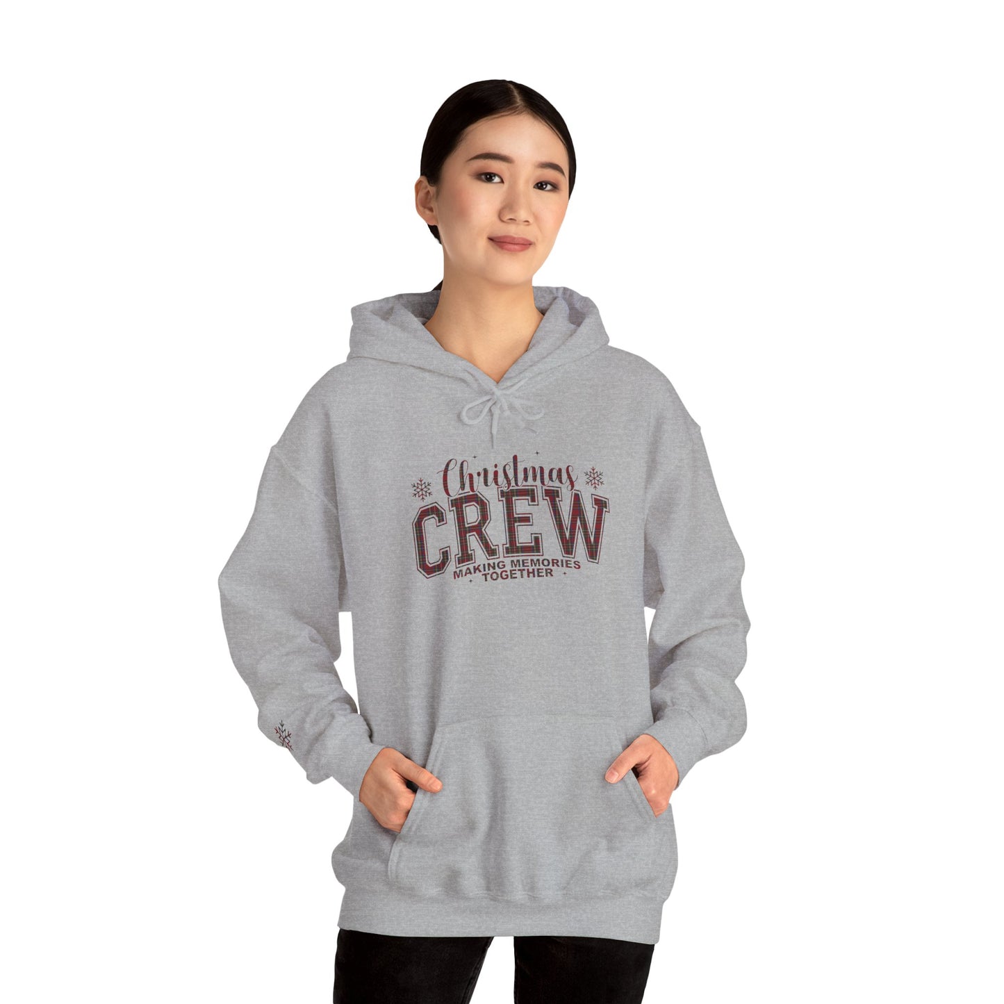 Christmas Crew Plaid Graphic Hoodie (with Snowflake Accent)