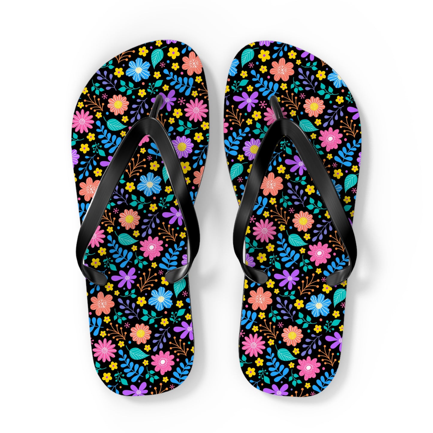 Floral Pattern Flip Flops — Bright Spring Garden Beach Sandals