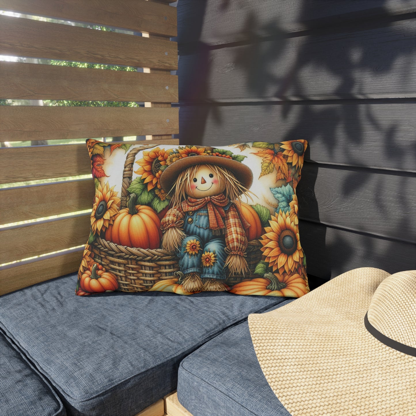 Sunflower Scarecrow Outdoor Pillow