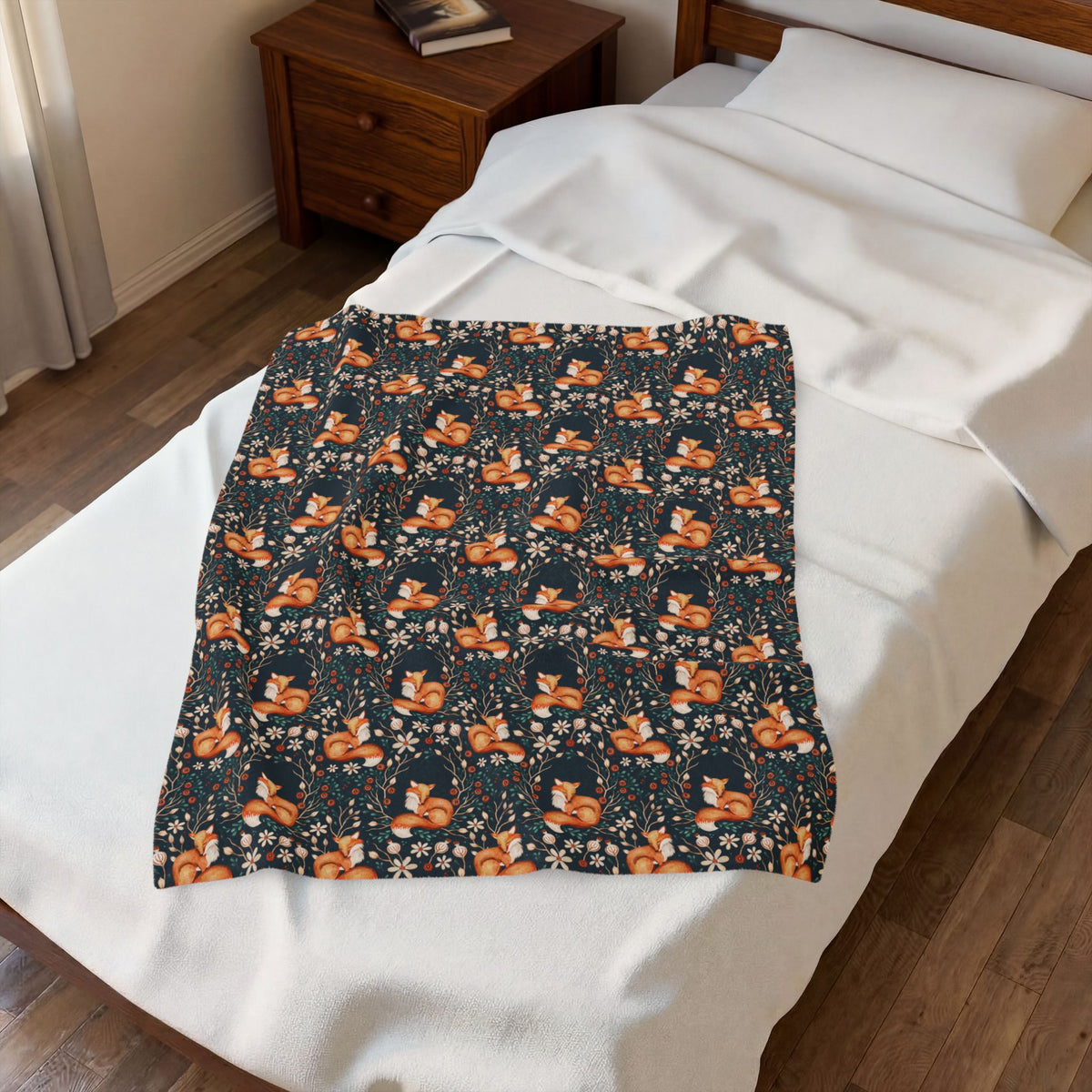 Floral Fox Velveteen Plush Blanket