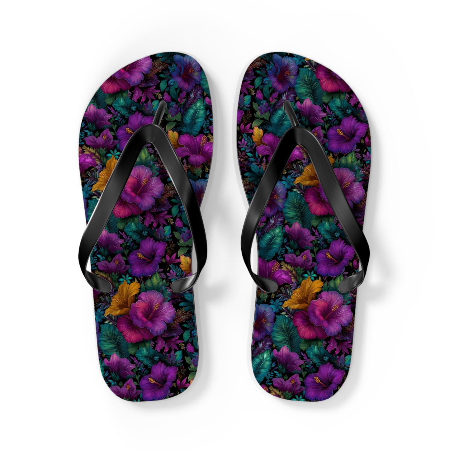 Floral Paradise Flip Flops — Vibrant Purple Hibiscus Beach Sandals