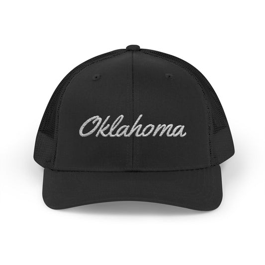 Oklahoma White Embroidered Mesh Back Baseball Cap