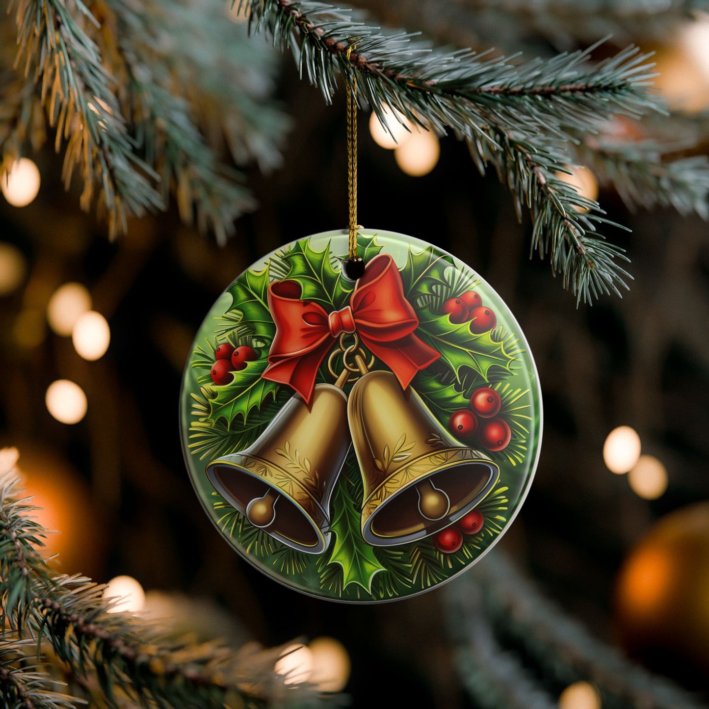 Golden Bells Ceramic Christmas Ornament
