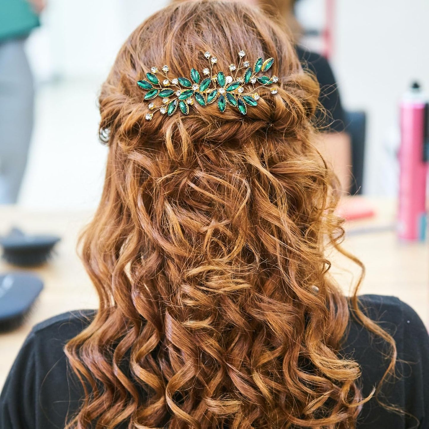 Green Crystal Bride Wedding Hair Side Comb Green Leaf Rhinestone Gold Hair Vine Rhinestone Bride Headpiece Jewelry Wedding Hair Accessories for Women