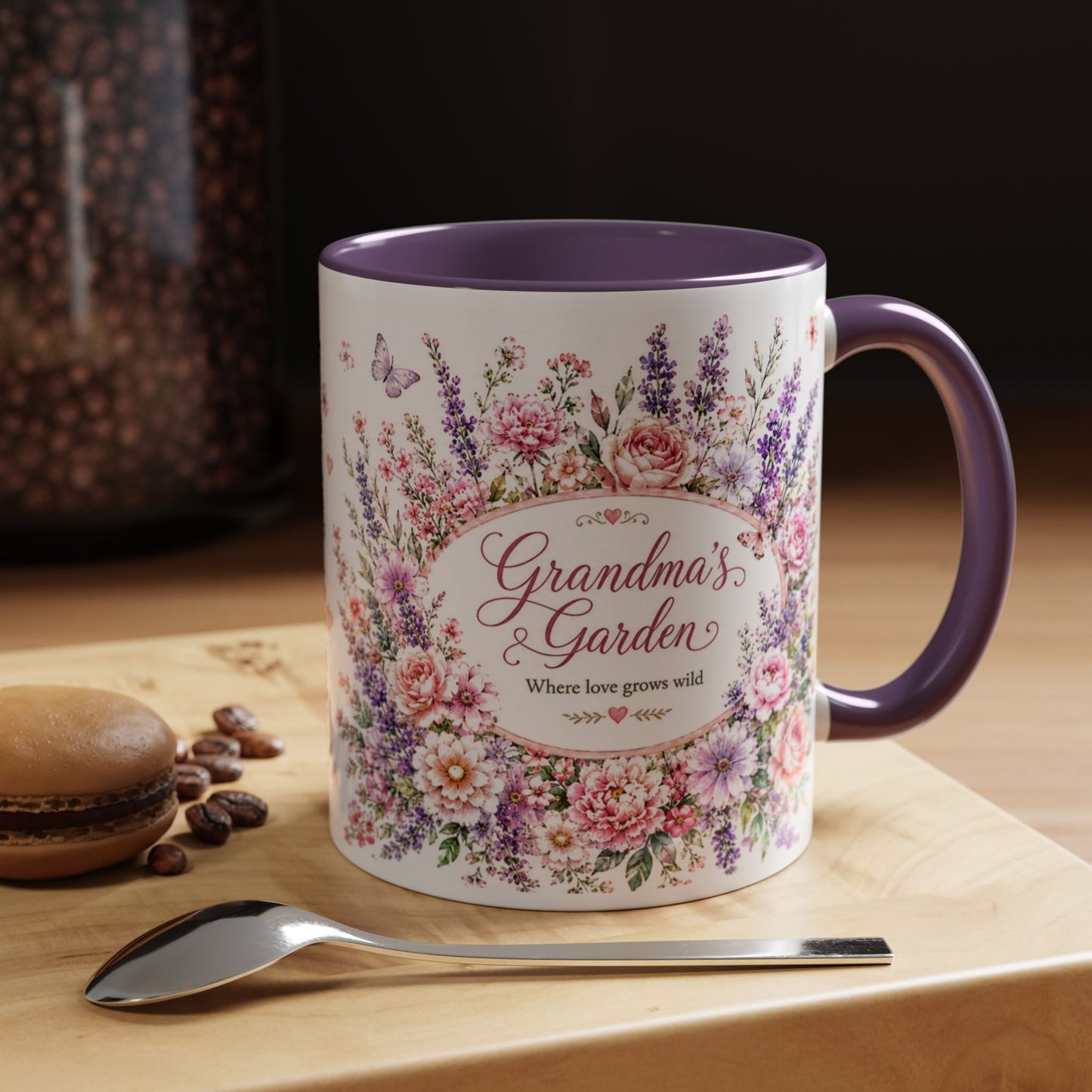 Grandma’s Garden Floral Accent Coffee Mug — 'Where Love Grows Wild' Pink Interior (11/15oz)