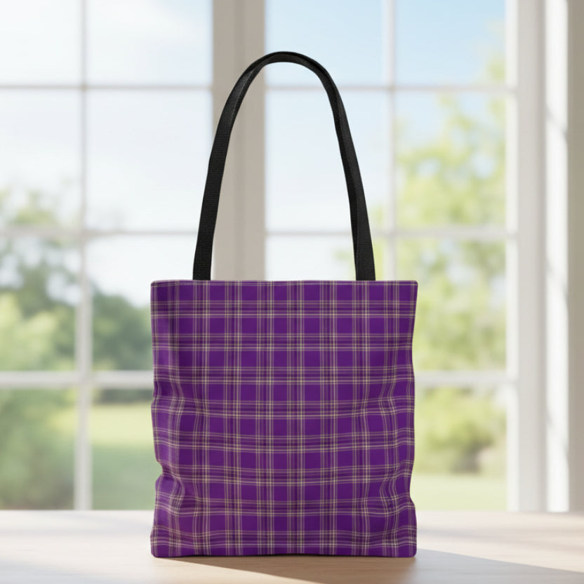 Plaid Purple White Tote Bag