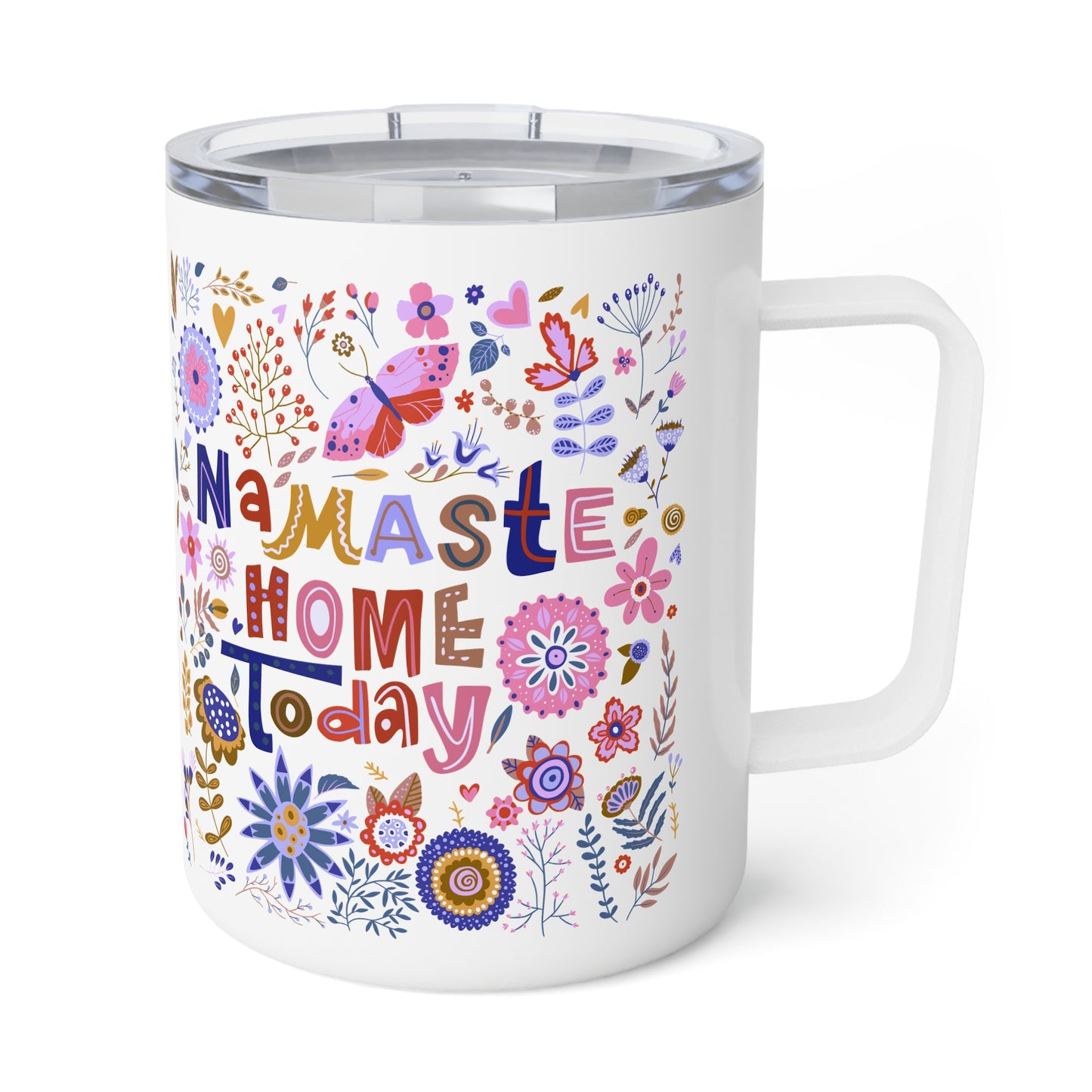 Namaste Here Today 10oz Insulated Coffee Mug | Floral Travel Tumbler