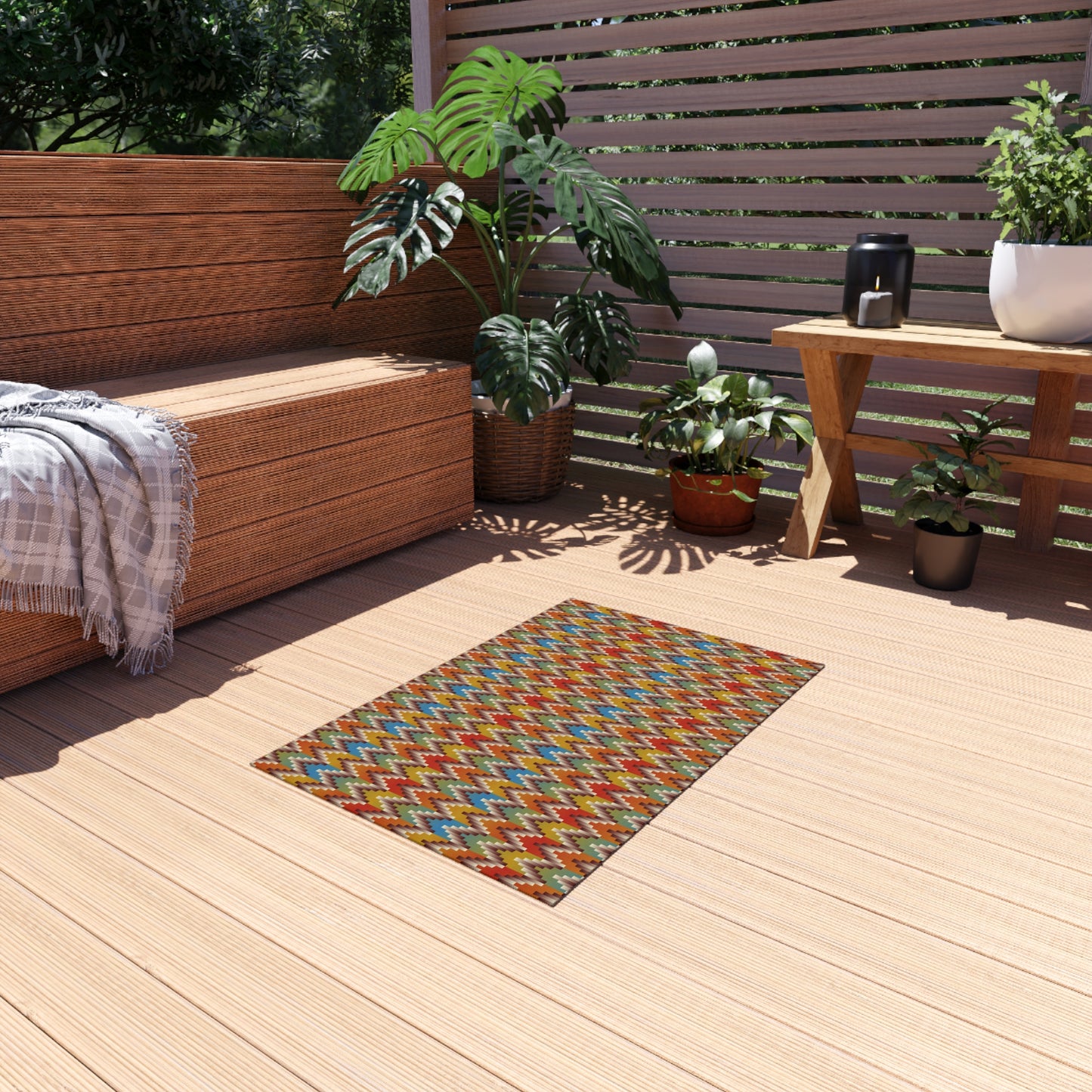 Western Chevron Outdoor Rug — Colorful Zigzag Patio Mat