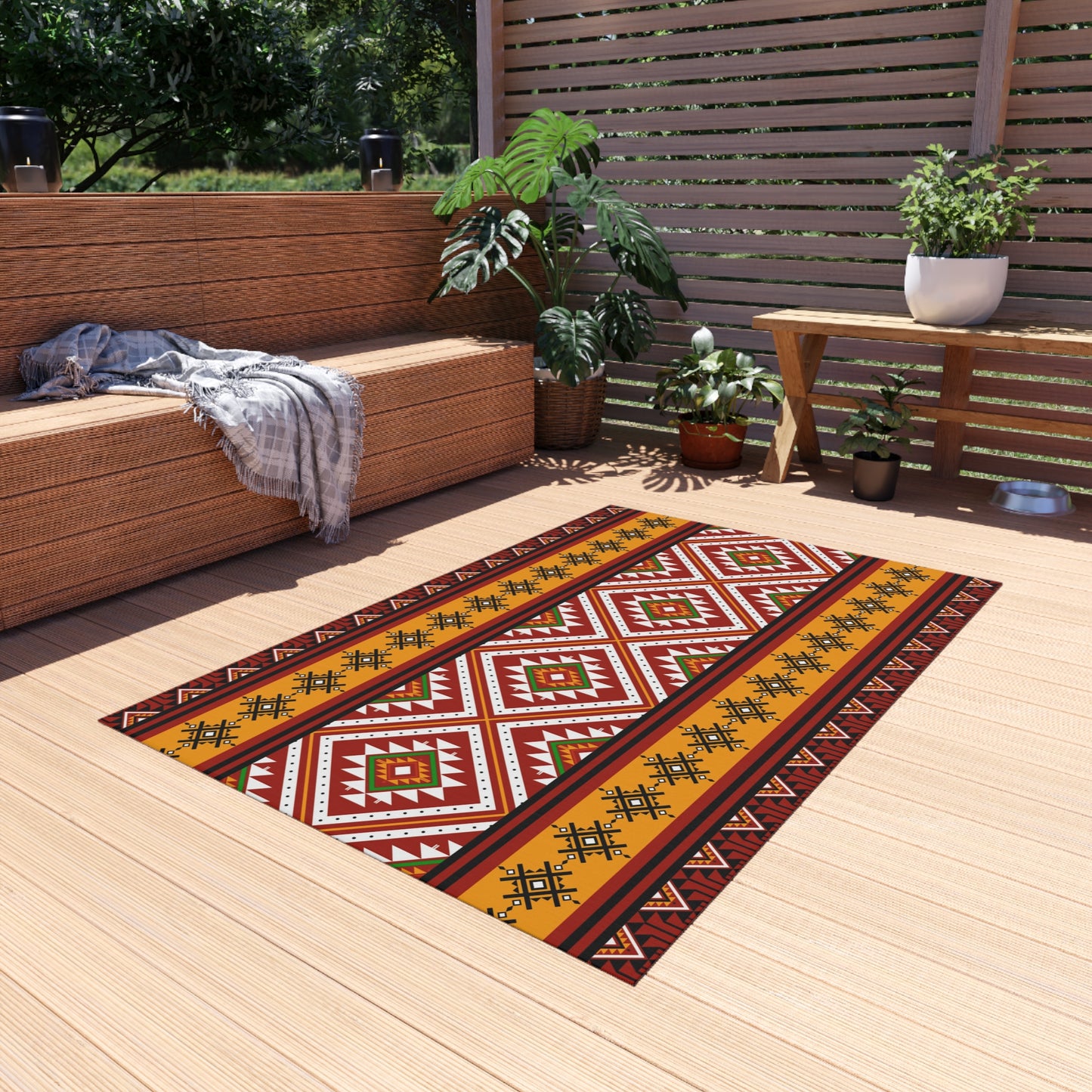 Southwestern Diamond Outdoor Rug — Boho Tribal Patio Mat