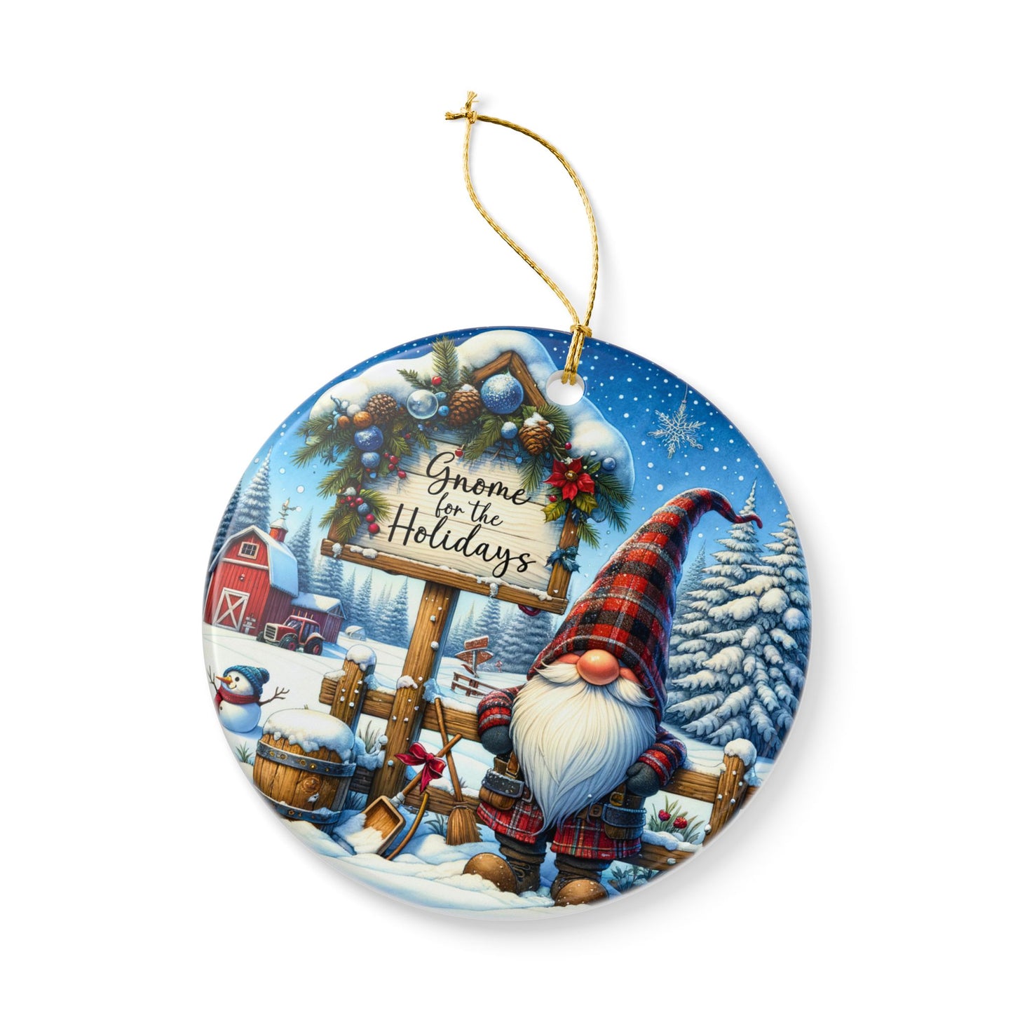 Gnome For the Holiday's Ceramic Christmas Ornament